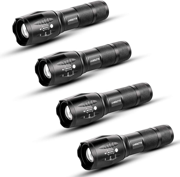 Chariso 4-Pack LED handheld flashlights offer adjustable focus, five lighting modes, and