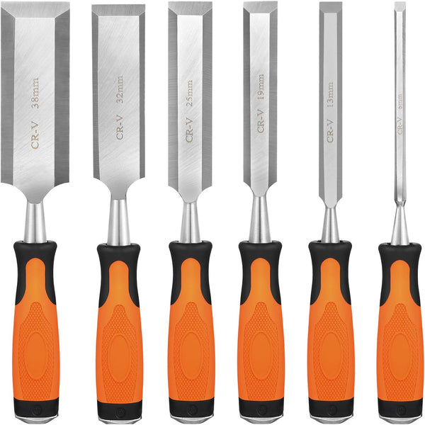 Chariso Six bevel-edge chisels in 6-, 12-, 19-, 25-, 32-, and 38-mm widths cover detailed