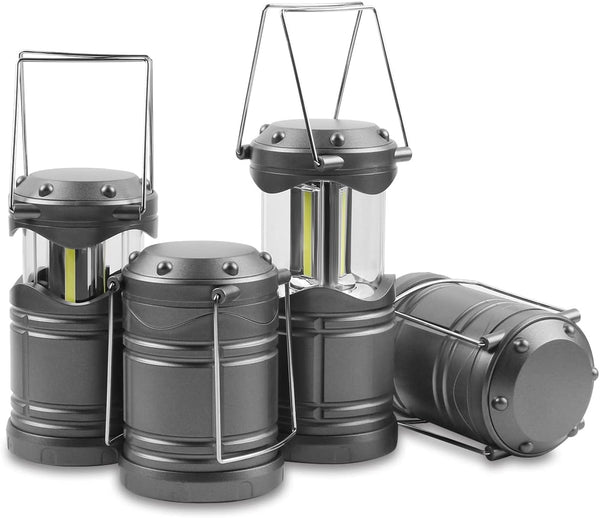 Chariso 4-Pack gray LED camping lanterns provide portable backup light with battery-powered