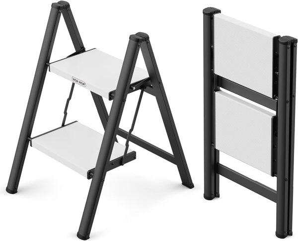 Chariso black-and-white two-step ladder at 6