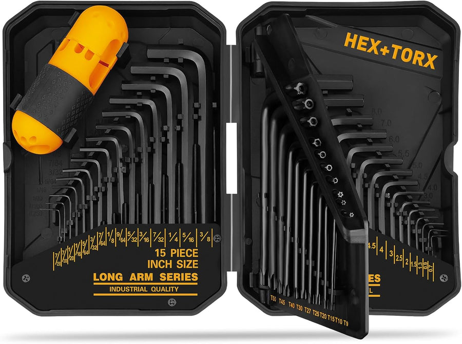 Chariso Wide SAE, metric, and Torx coverage comes together in a 41-piece hex and Torx key set
