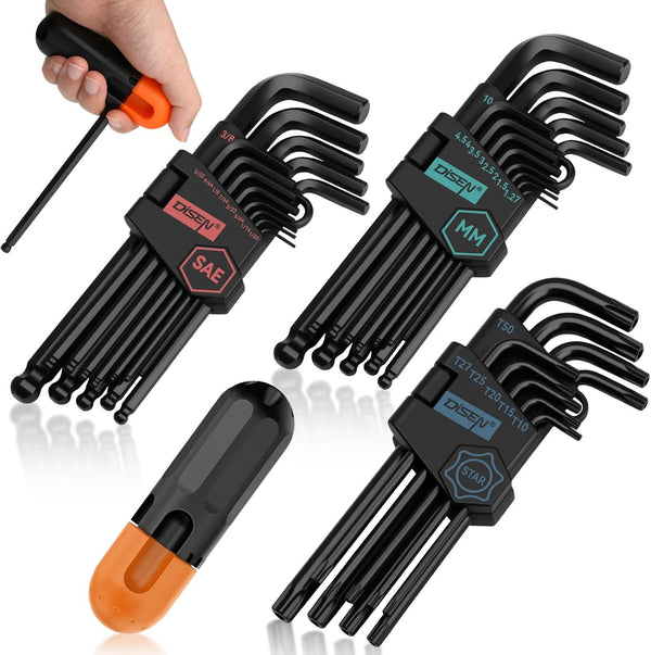 Chariso 36-piece Allen wrench set added reach and turning control across SAE