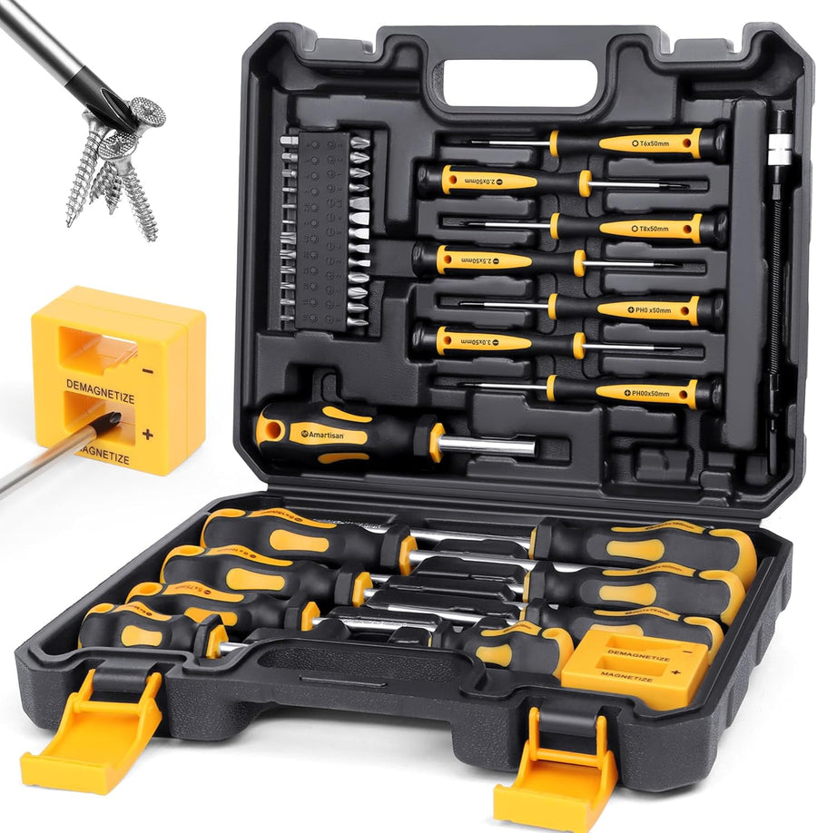 Chariso Common and precision fasteners are covered by a 43-piece magnetic screwdriver set with