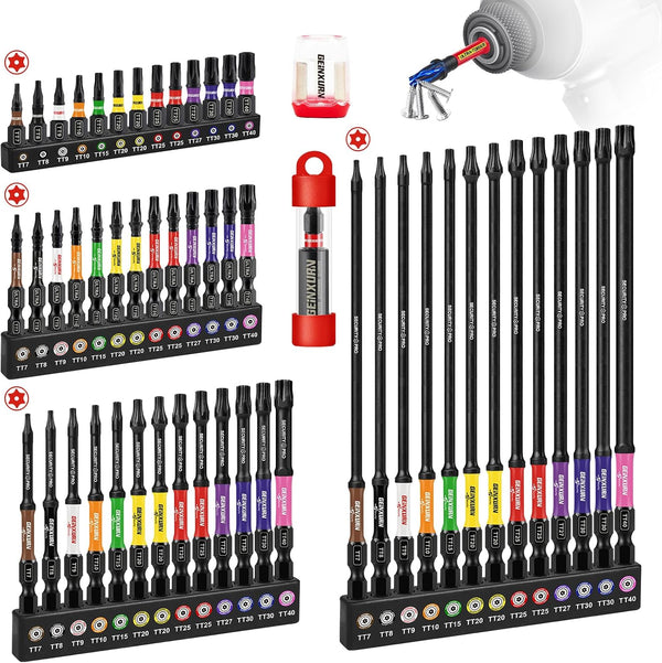 Chariso Security Torx work at several reach depths is supported by a 54-piece impact-bit set with