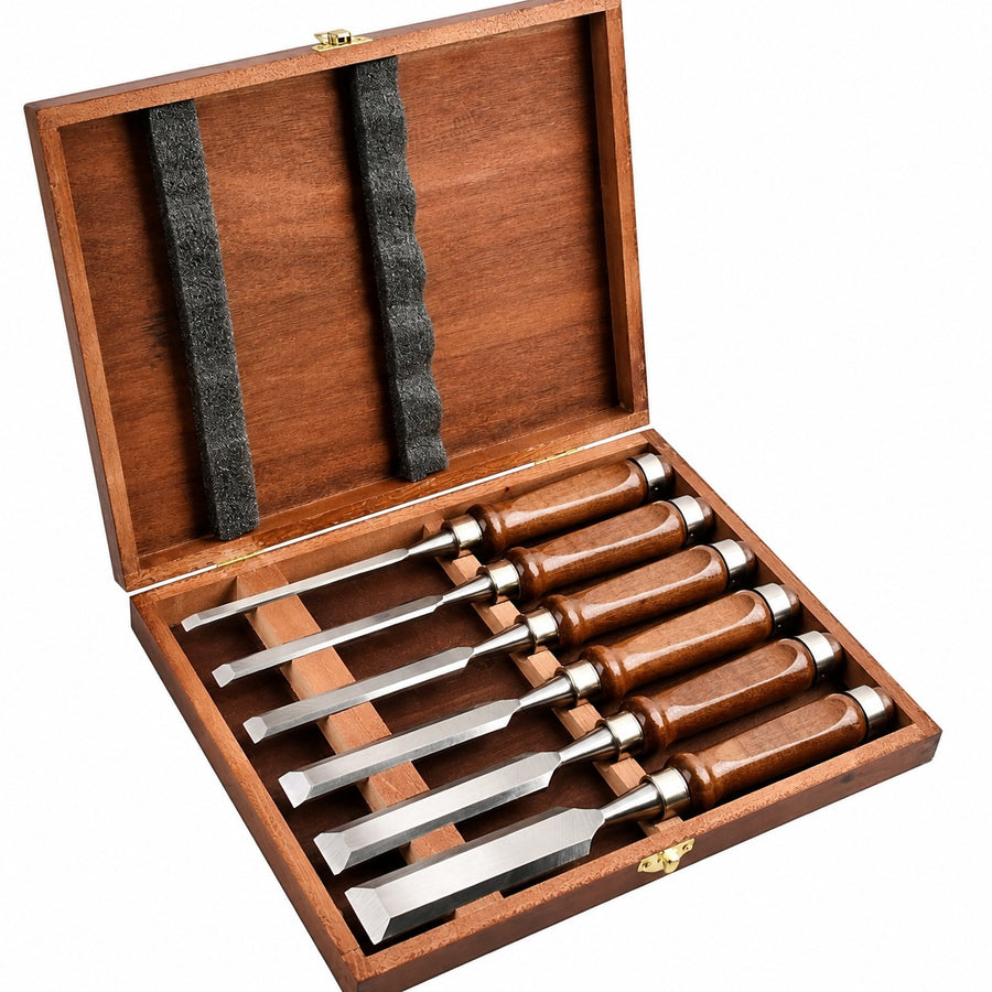 Chariso six-chisel woodworking set ready for cutting mortises